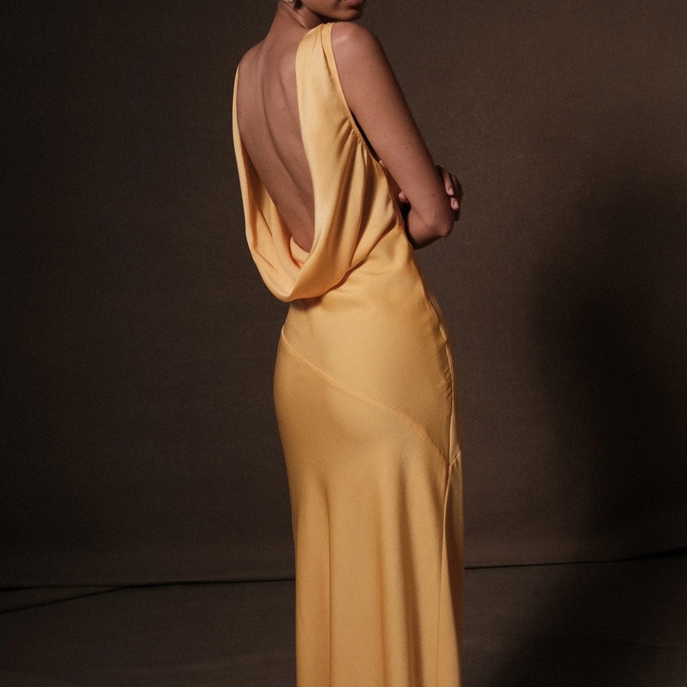Meshki Nadia Maxi Satin Back Cowl Gown in Lemon